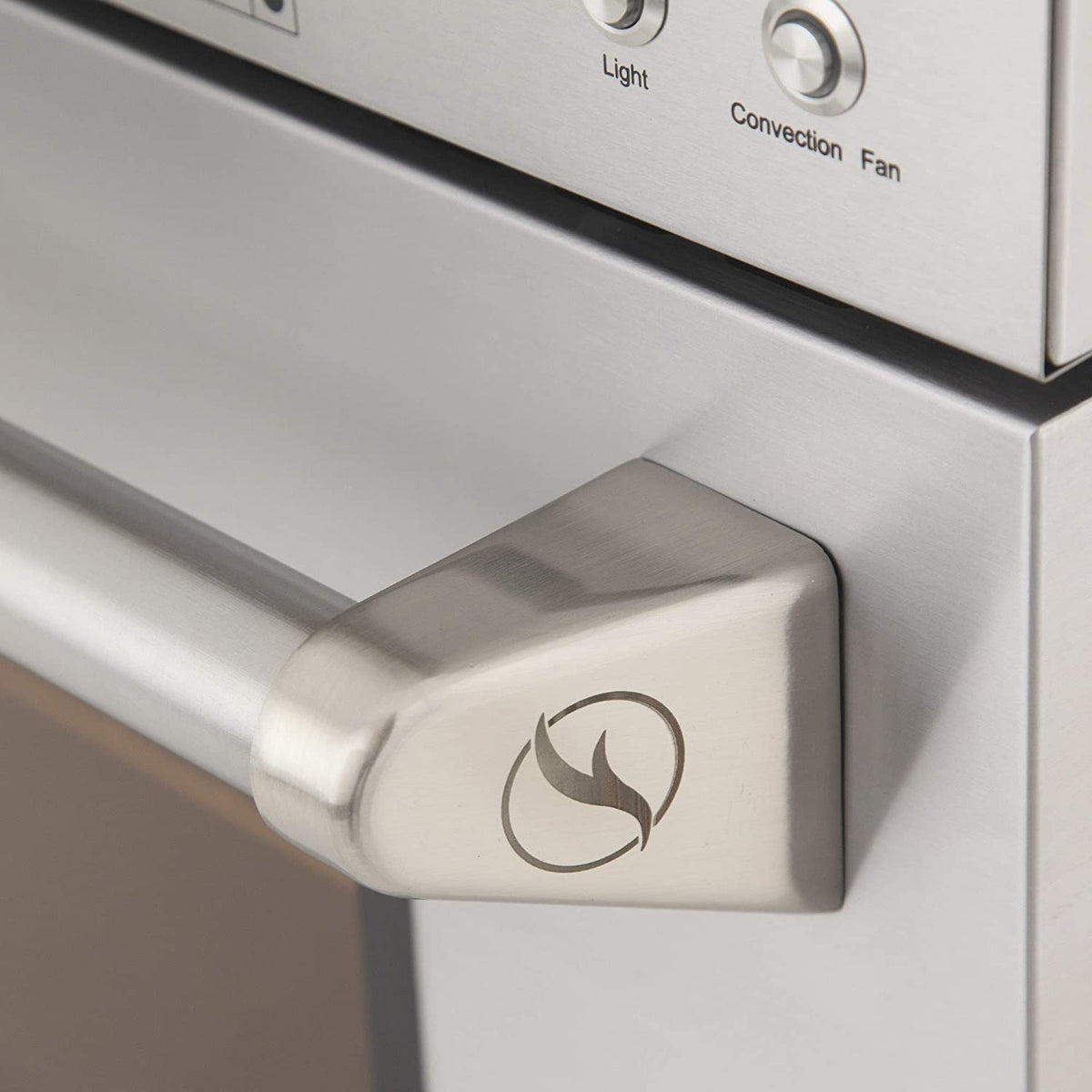 Stainless steel range control knob with flame icon