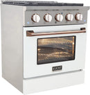 Kucht Signature 30-Inch  Gas Range in White with White Knobs & Rose Gold Handle (KNG301-W-ROSE)