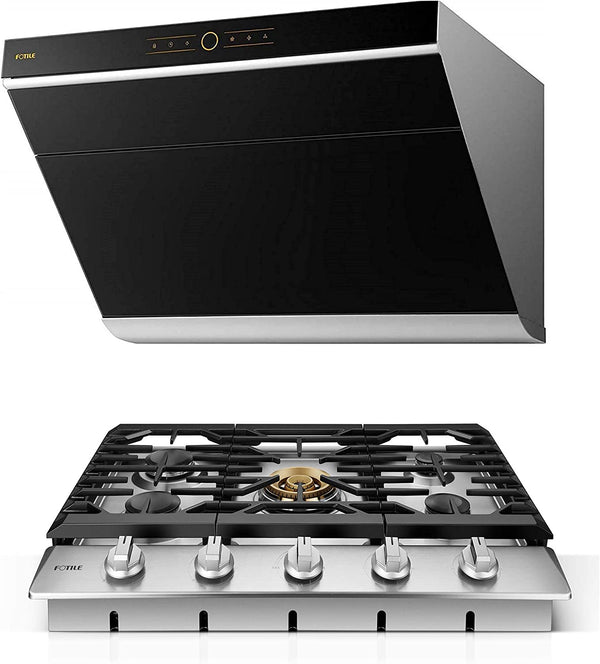 Fotile 2-Piece Appliance Package - 30-Inch Gas Cooktop & Under Cabinet/Wall Mounted Range Hood (JQG7501.E + GLS30501)