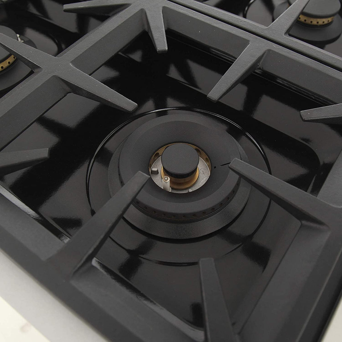 Oven interior with wire rack and blue oven floor of a gas range
