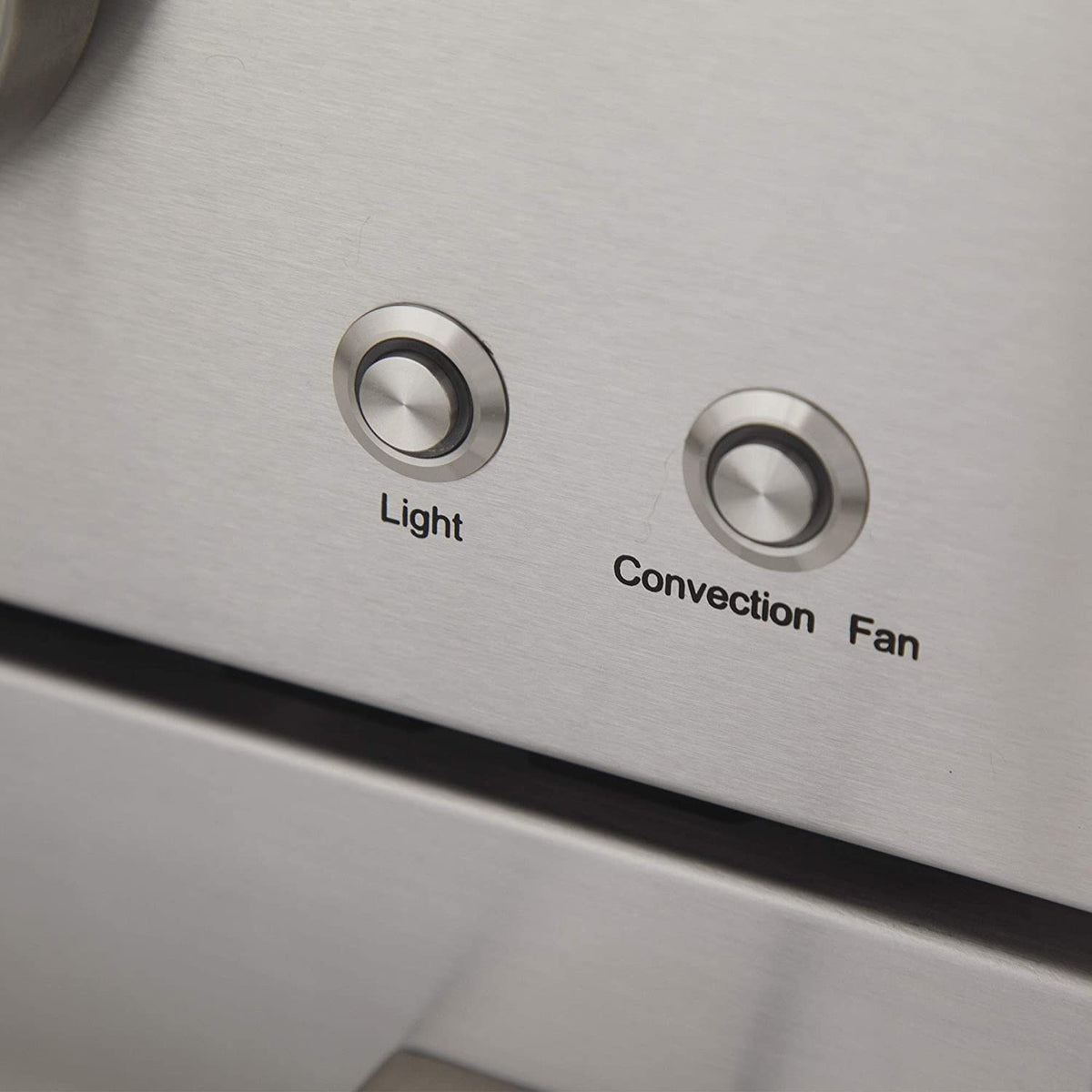 Stainless oven control panel buttons labeled Light and Convection Fan