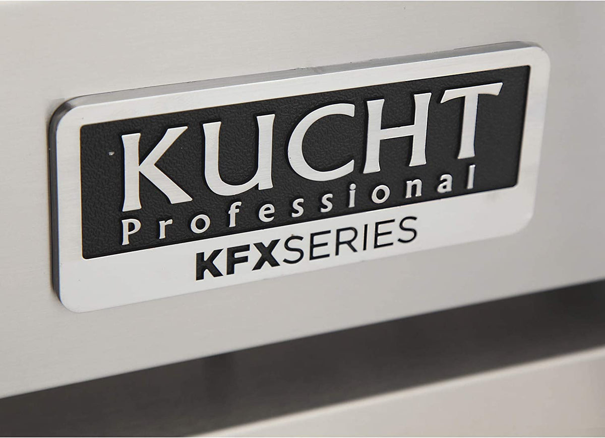 Kucht Professionali KFXSERIES logo badge on stainless steel range front