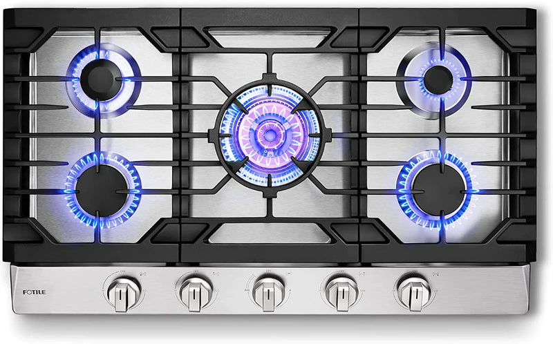 Fotile 3-Piece Appliance Package - 30-Inch Gas Cooktop with 5 Burners,  30-Inch 850 CFM Under Cabinet Range Hood in Stainless Steel & Built-in Wall