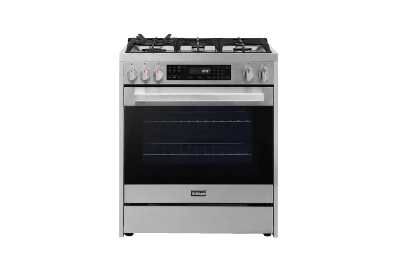 ROBAM 30-Inch 5 Cu. Ft. Oven Freestanding Gas Range, 5 Sealed Brass Burners in Stainless Steel (ROBAM-7GG10)