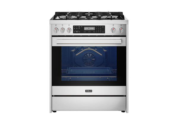 ROBAM 30-Inch 5 Cu. Ft. Oven Freestanding Dual Fuel Range, 5 Sealed Brass Burners in Stainless Steel (7MG10)