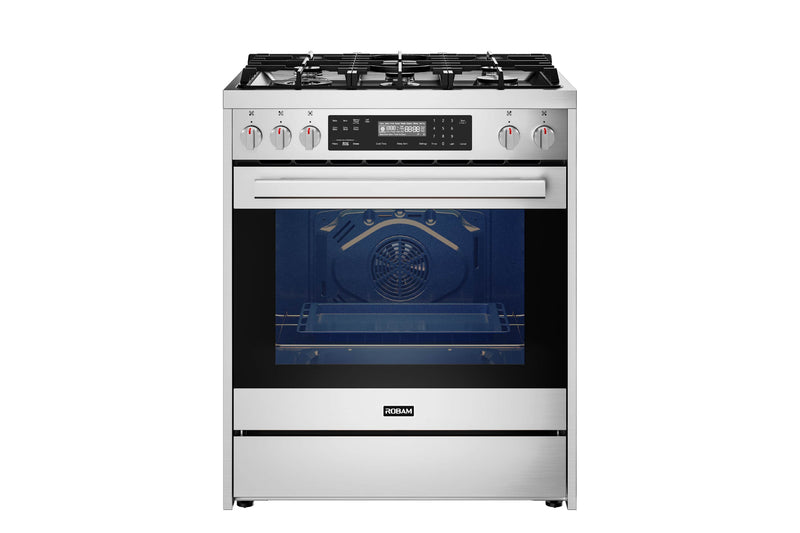 ROBAM 30-Inch 5 Cu. Ft. Oven Freestanding Dual Fuel Range, 5 Sealed Brass Burners in Stainless Steel (ROBAM-7MG10)