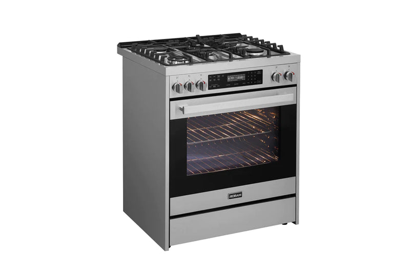 ROBAM 30-Inch 5 Cu. Ft. Oven Freestanding Gas Range, 5 Sealed Brass Burners in Stainless Steel (ROBAM-7GG10)