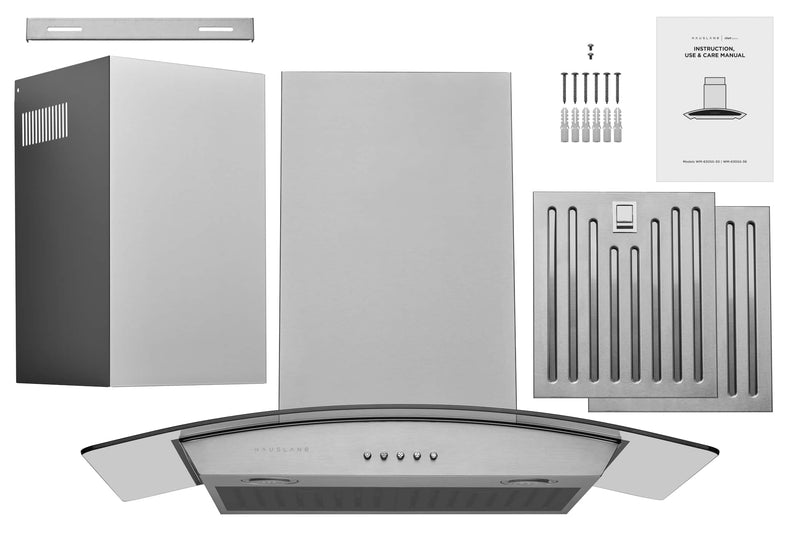 Hauslane 36-Inch Wall Mount Range Hood with Tempered Glass in Stainless Steel (WM-630SS-36)