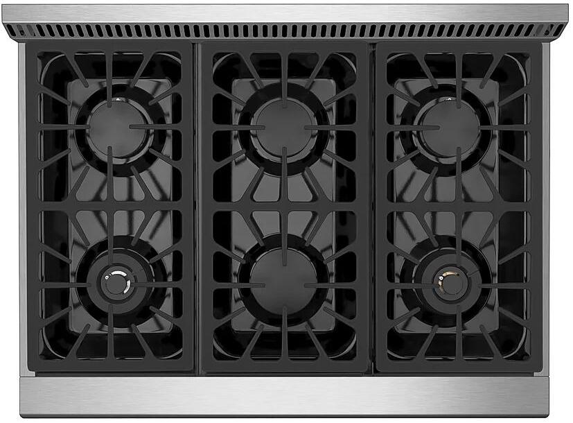 Stainless steel cooktop with three black burner grates