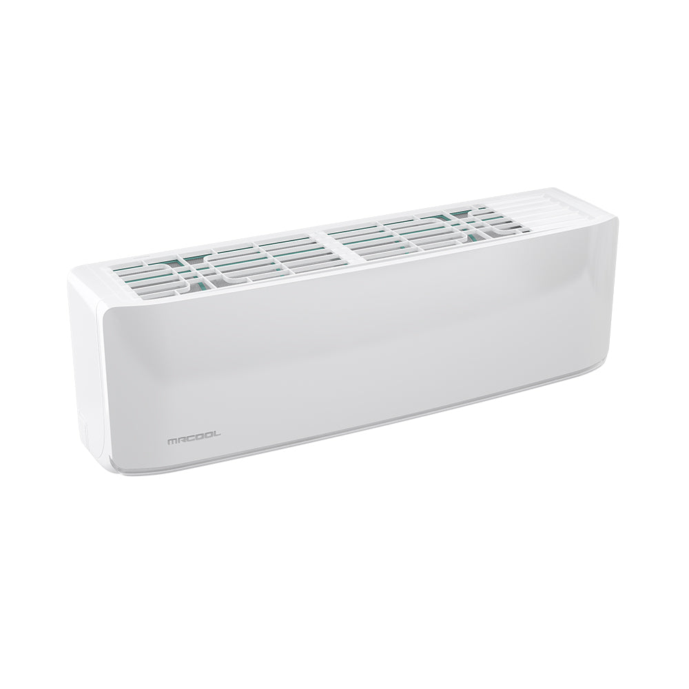 White indoor air handler front panel with vent slats for ductless mini split