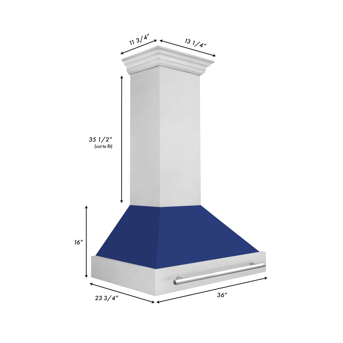 Stainless steel wall mount range hood with blue glass shell chimney