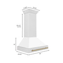 ZLINE 36-Inch Autograph Edition Wall Mount Range Hood in Satin Stainless Steel with White Matte Shell and Champagne Bronze Handle (8654SNZ-WM36-CB)