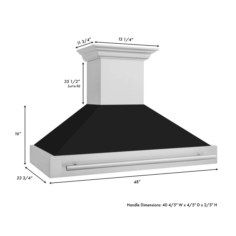 ZLINE 48-Inch Wall Mount Range Hood in Stainless Steel with Black Matte Shell and Stainless Steel Handle (8654STX-BLM-48)