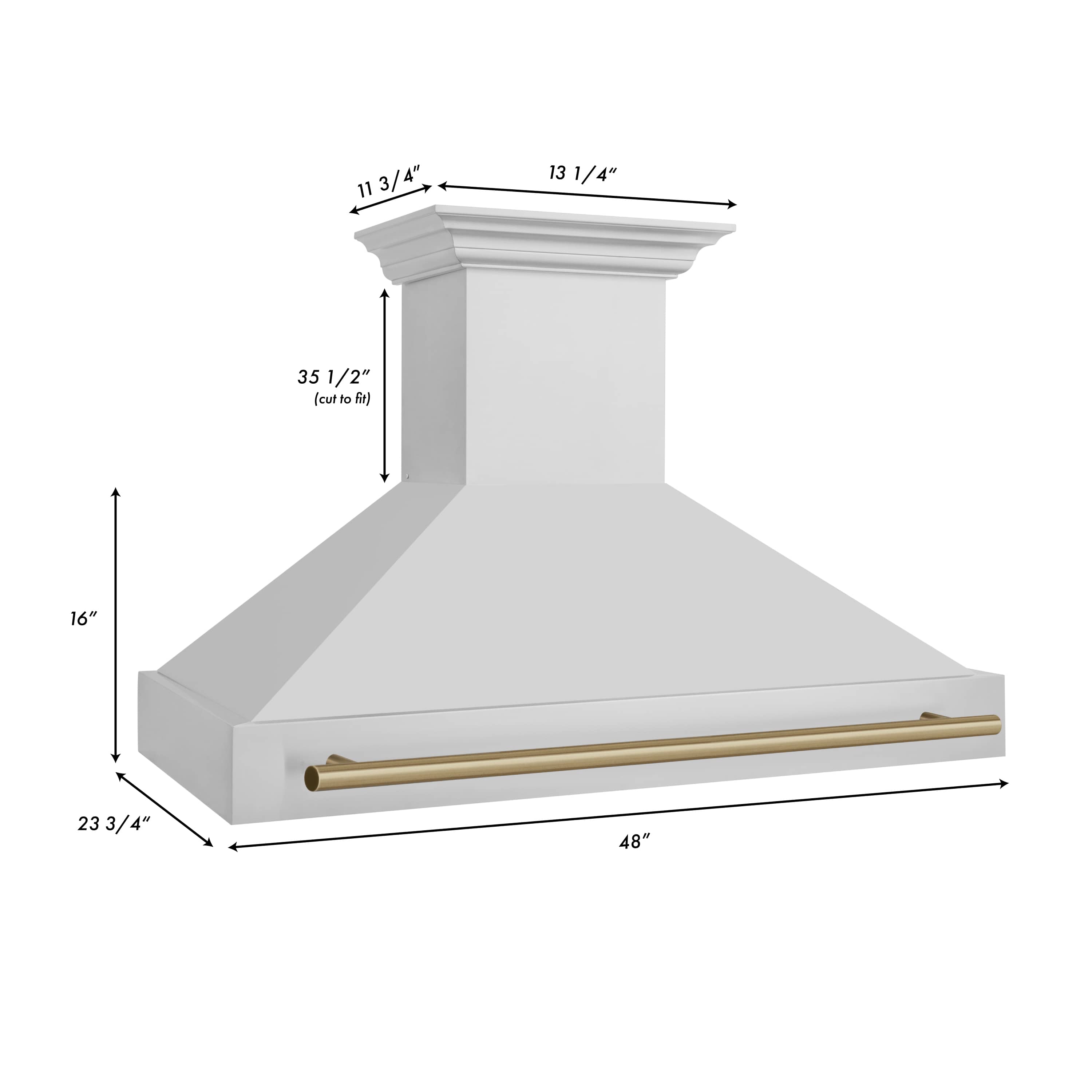 Stainless steel wall mount range hood with champagne bronze horizontal handle