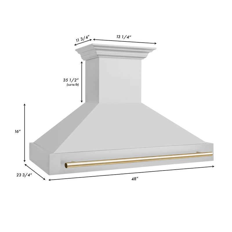 ZLINE 48-Inch Autograph Edition Wall Mount Range Hood in Stainless Steel with Gold Handle (8654STZ-48-G)