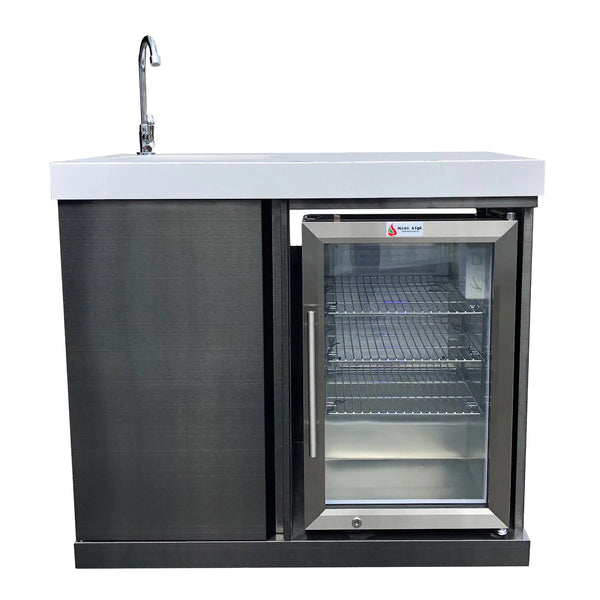 Mont Alpi Beverage Center Cabinet Module with Sink & 2.6 Cu. Ft. Outdoor Refrigerator in Black Stainless Steel (MASF-BSS)