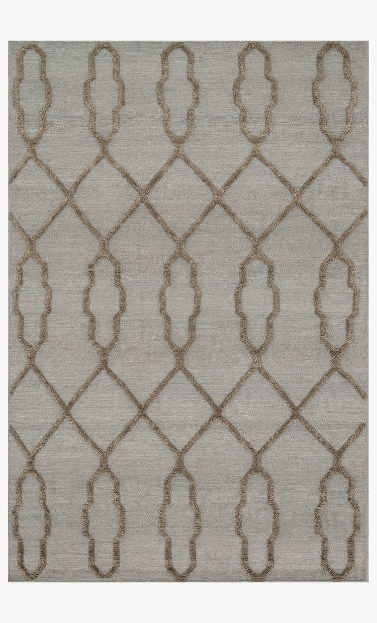 Slate transitional rug with tan linked trellis lattice pattern