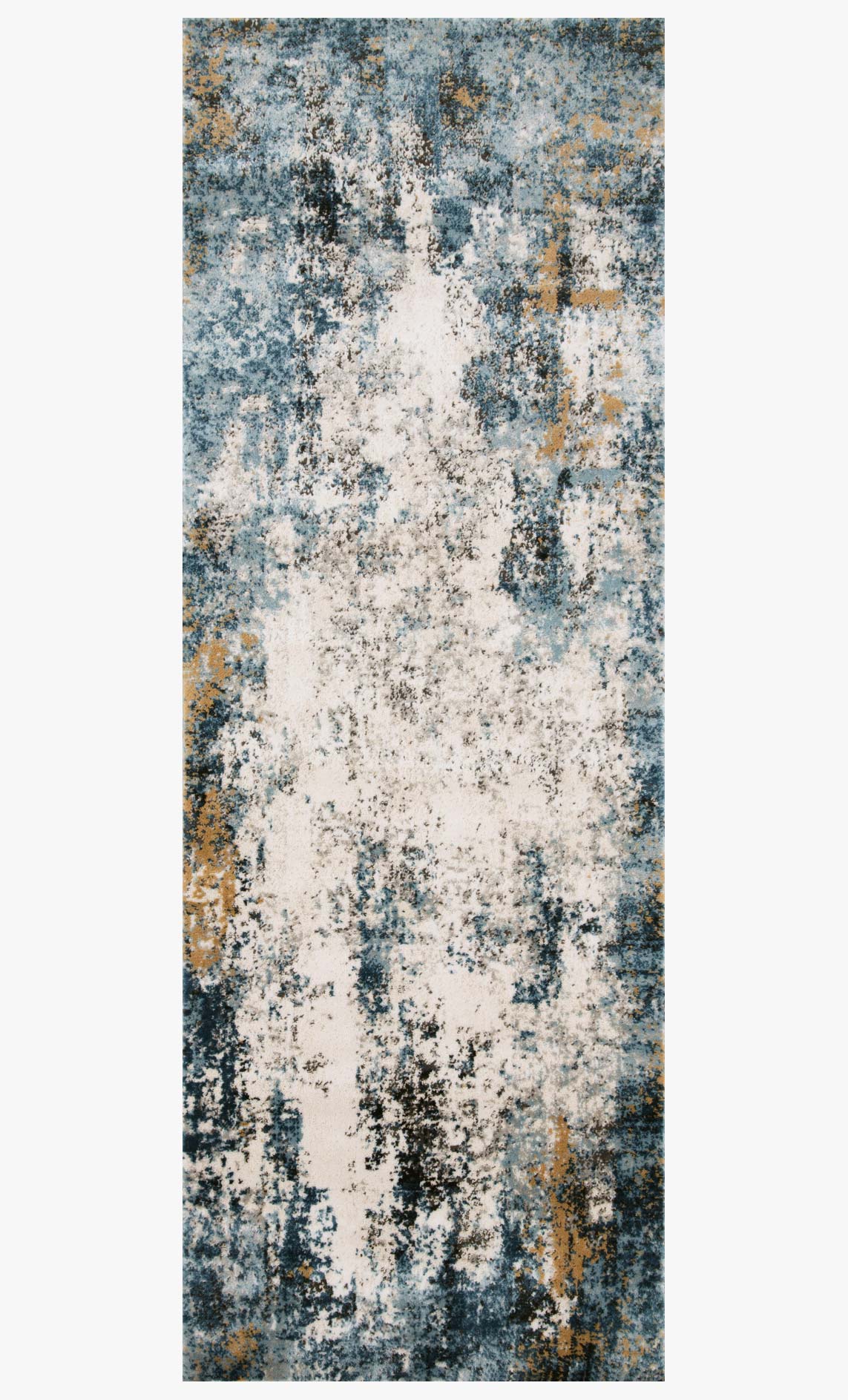 Rectangular power-loomed rug in denim blue and ivory with layered abstract speckled design
