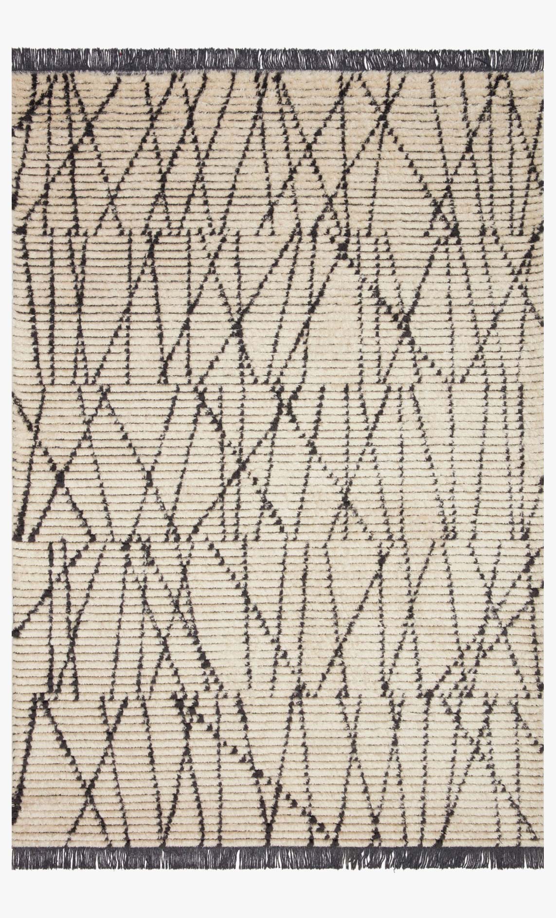 Cream and charcoal power-loomed rug with repeating geometric diamond pattern