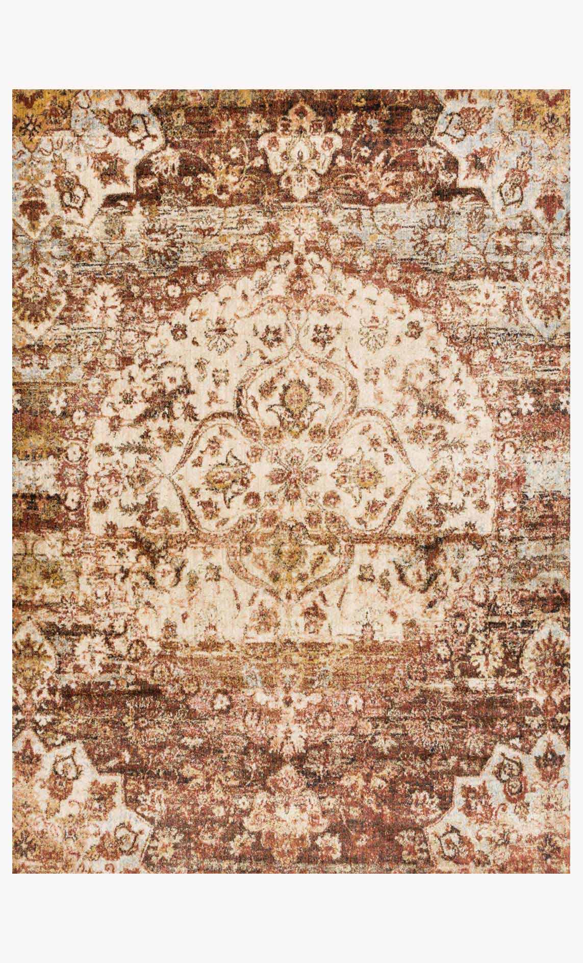 Rust and ivory transitional power-loomed rug with ornate bordered pattern