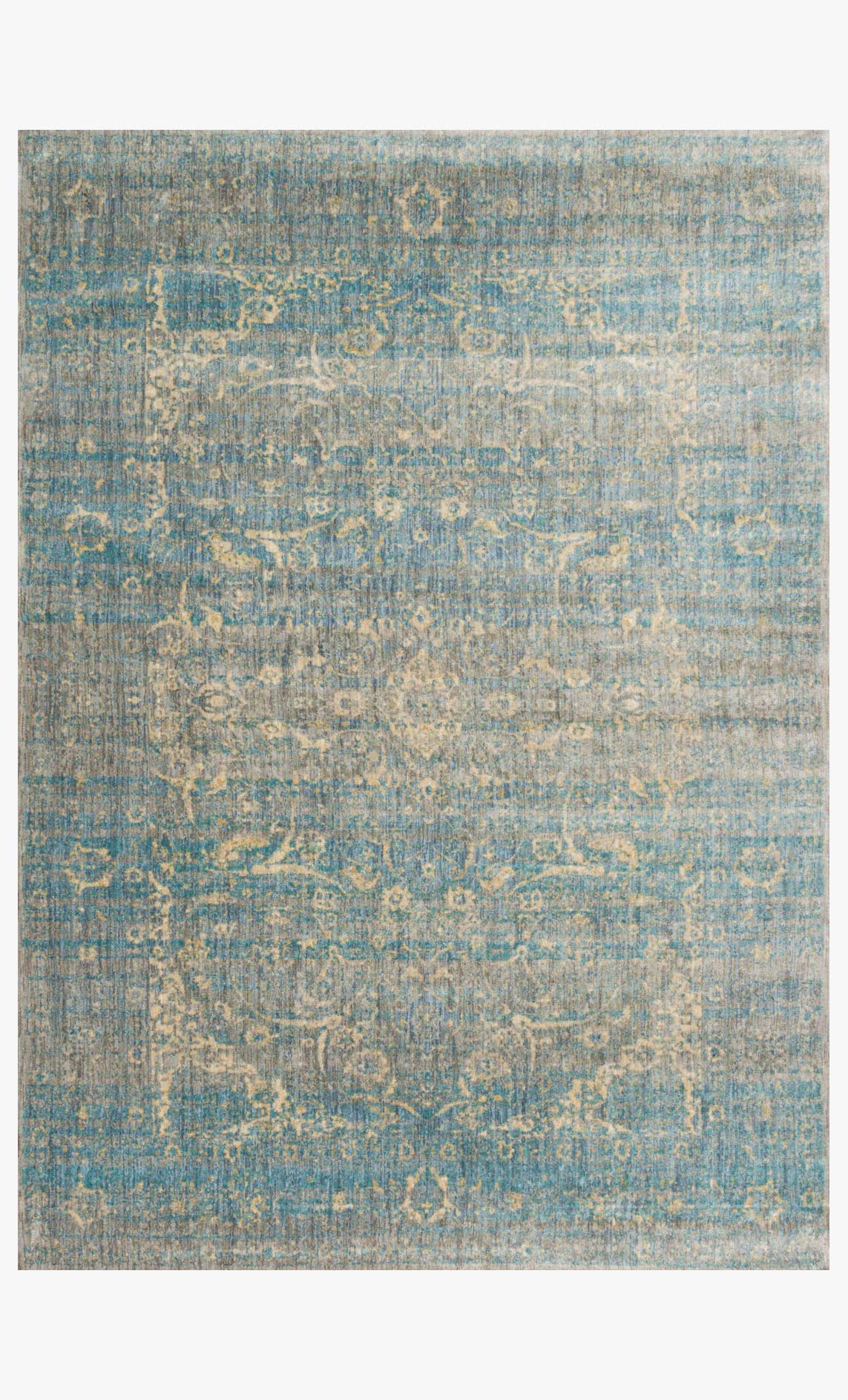 Light blue power-loomed rug with distressed abstract pattern, rectangular