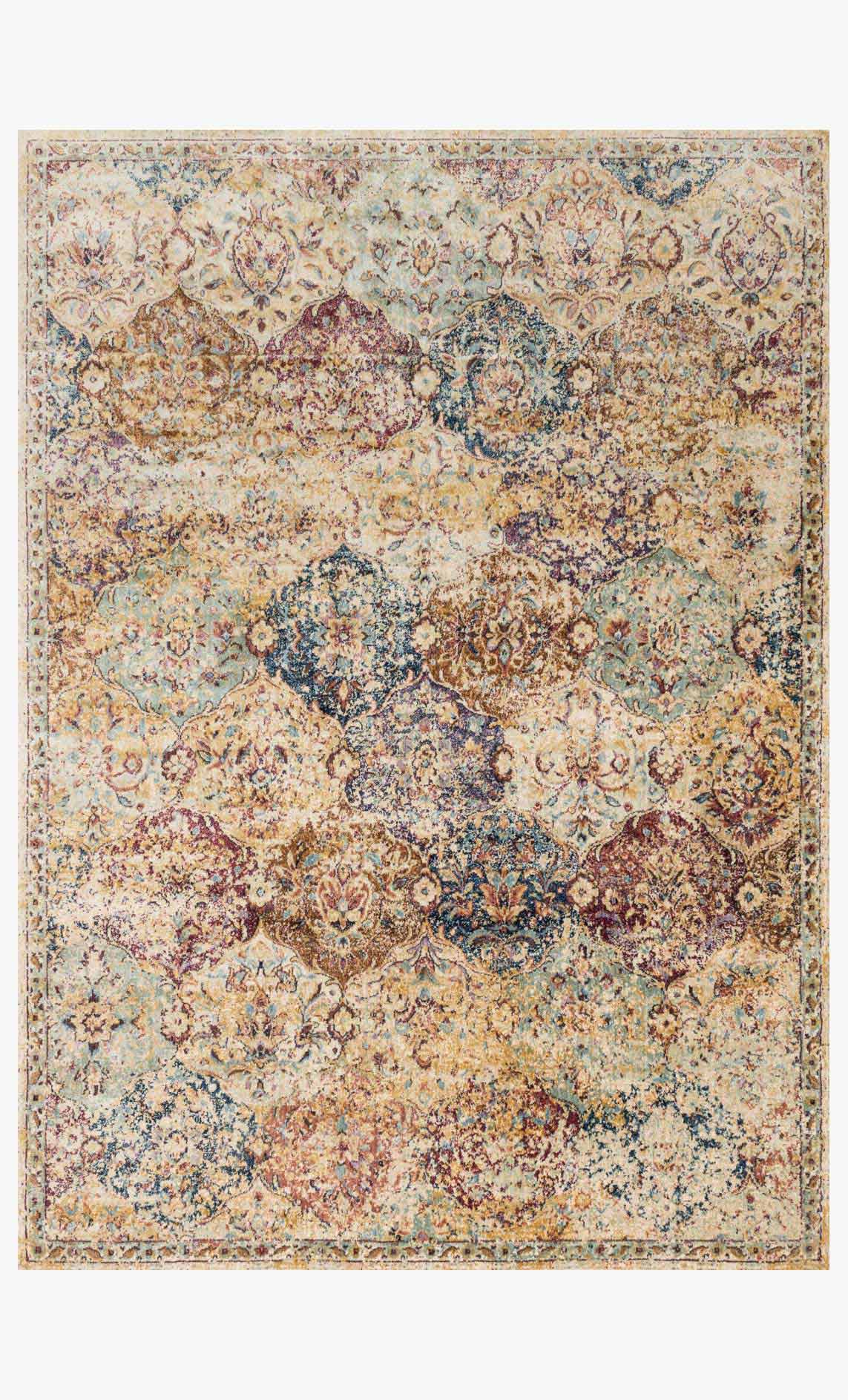 Ivory transitional power-loomed rug with multicolor ornate medallion pattern and bordered edge