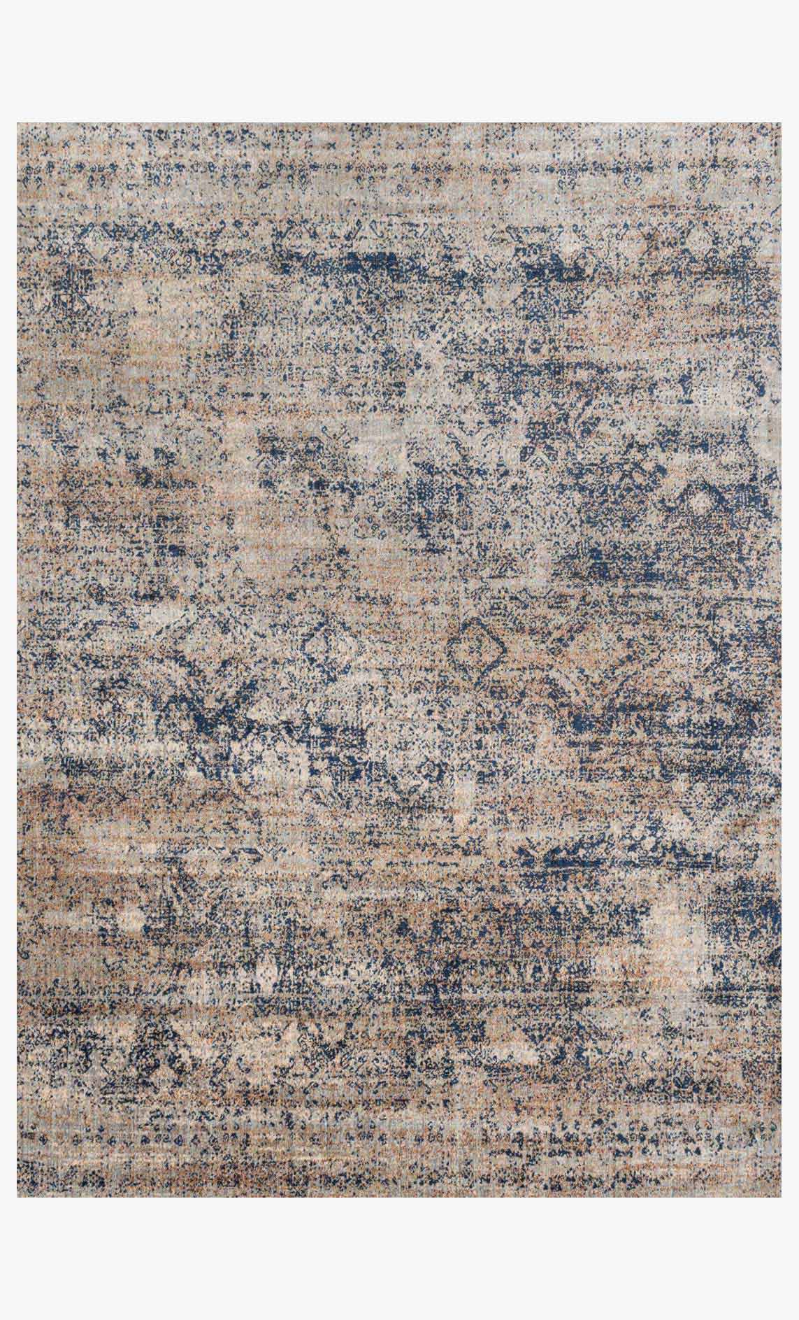 Transitional power-loomed area rug with mottled mist and blue abstract pattern, rectangular.