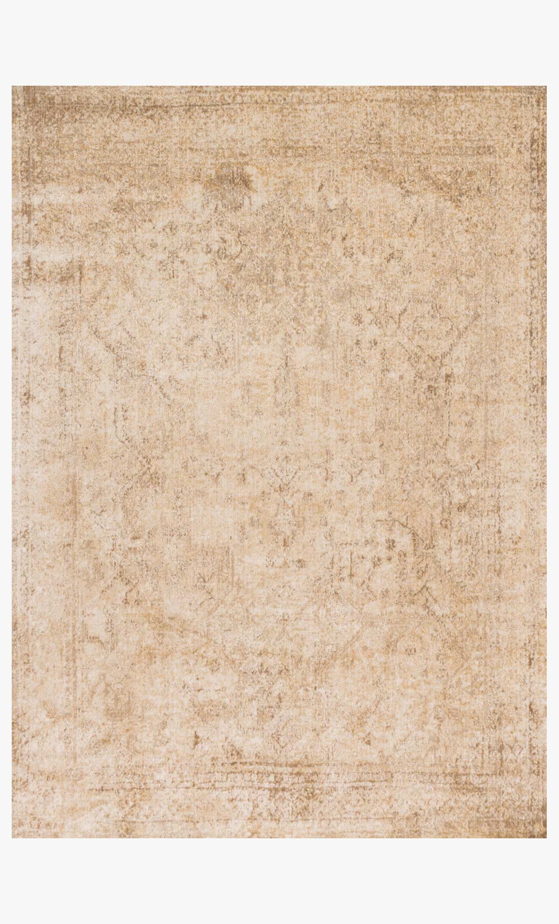 Ivory and light gold power-loomed rug with distressed abstract pattern