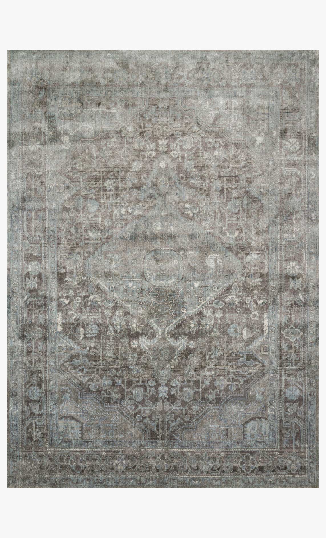 Stone and blue transitional power-loomed rug with ornate medallion pattern