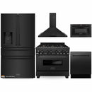 ZLINE 5-Piece Appliance Package - 36-Inch Dual Fuel Range with Brass Burners, Refrigerator with Water Dispenser, Convertible Wall Mount Hood, Microwave Drawer, and 3-Rack Dishwasher in Black Stainless Steel (5KPRW-RABRH36-MWDWV)