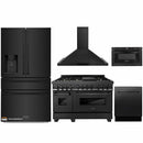 ZLINE 5-Piece Appliance Package - 48-Inch Dual Fuel Range with Brass Burners, Refrigerator with Water Dispenser, Convertible Wall Mount Hood, Microwave Drawer, and 3-Rack Dishwasher in Black Stainless Steel (5KPRW-RABRH48-MWDWV)