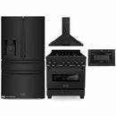 ZLINE 4-Piece Appliance Package - 30-Inch Dual Fuel Range with Brass Burners, Refrigerator with Water Dispenser, Convertible Wall Mount Hood, and Microwave Drawer in Black Stainless Steel (4KPRW-RABRH30-MWD)