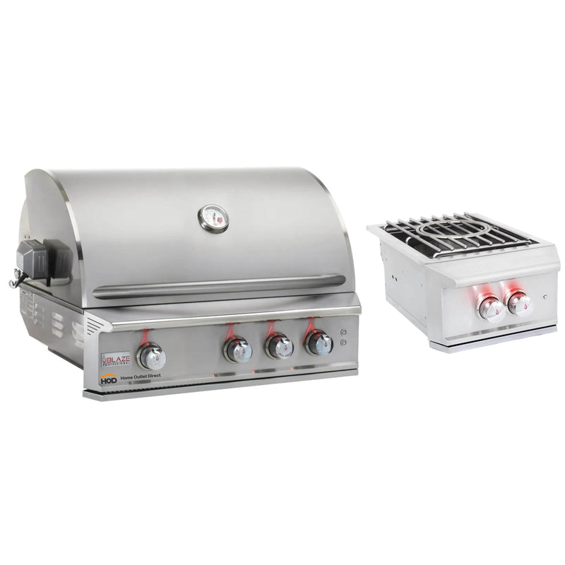 Blaze Grill Package - Professional LUX 34-Inch 3-Burner Built-In Liquid Propane Grill and Side Burner in Stainless Steel