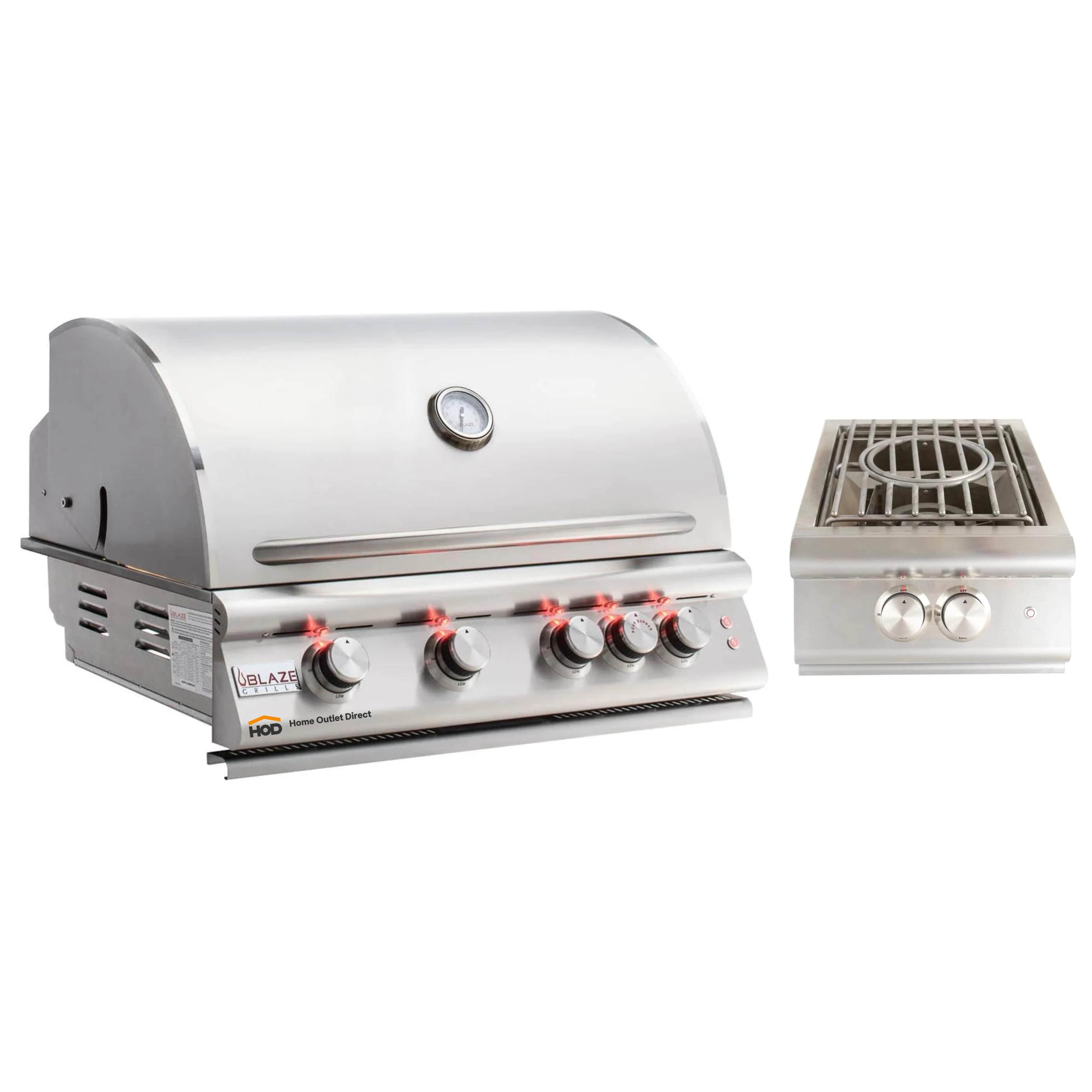 Stainless steel 4-burner natural gas grill with side burner and control knobs