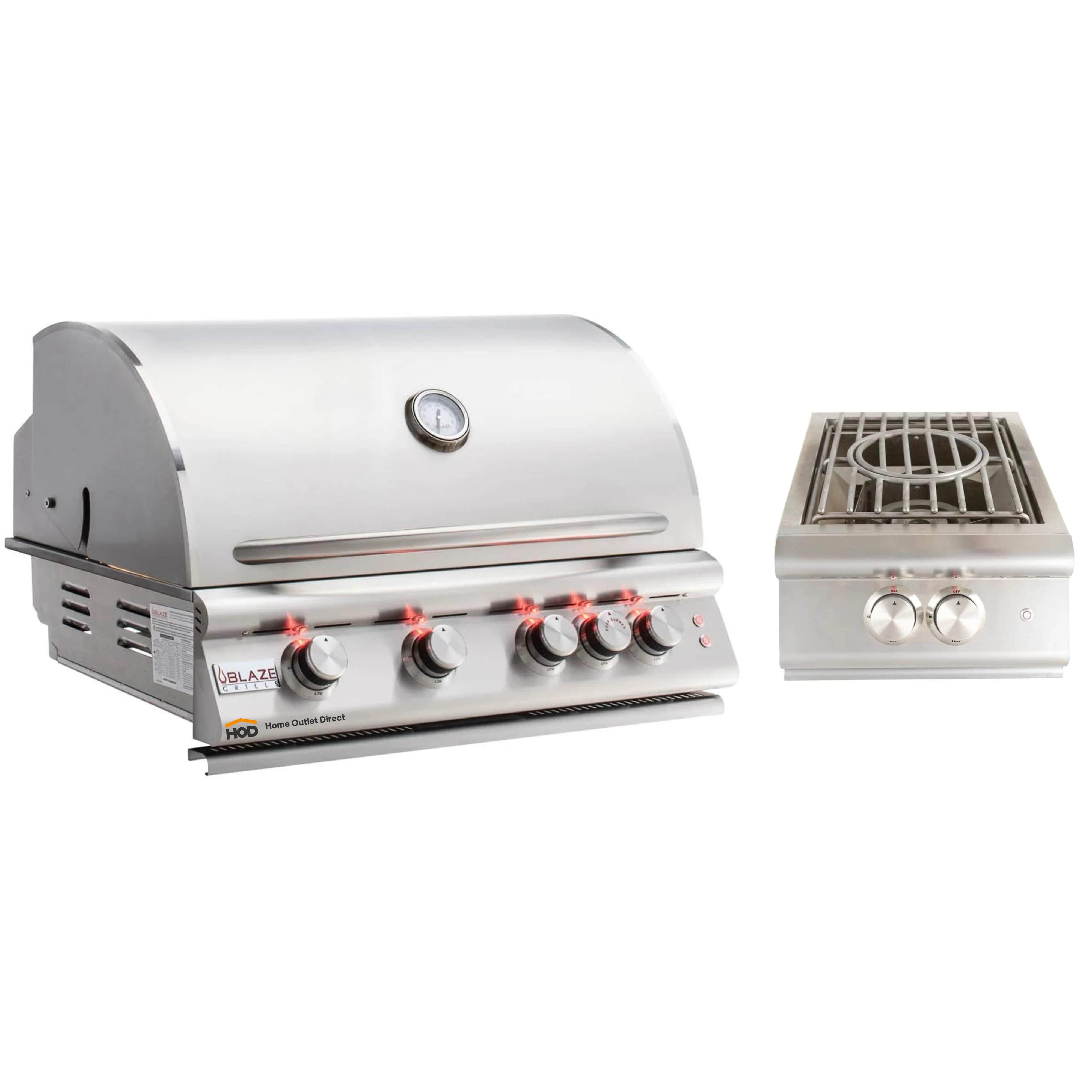 Stainless steel built-in 4-burner grill with side burner and control knobs