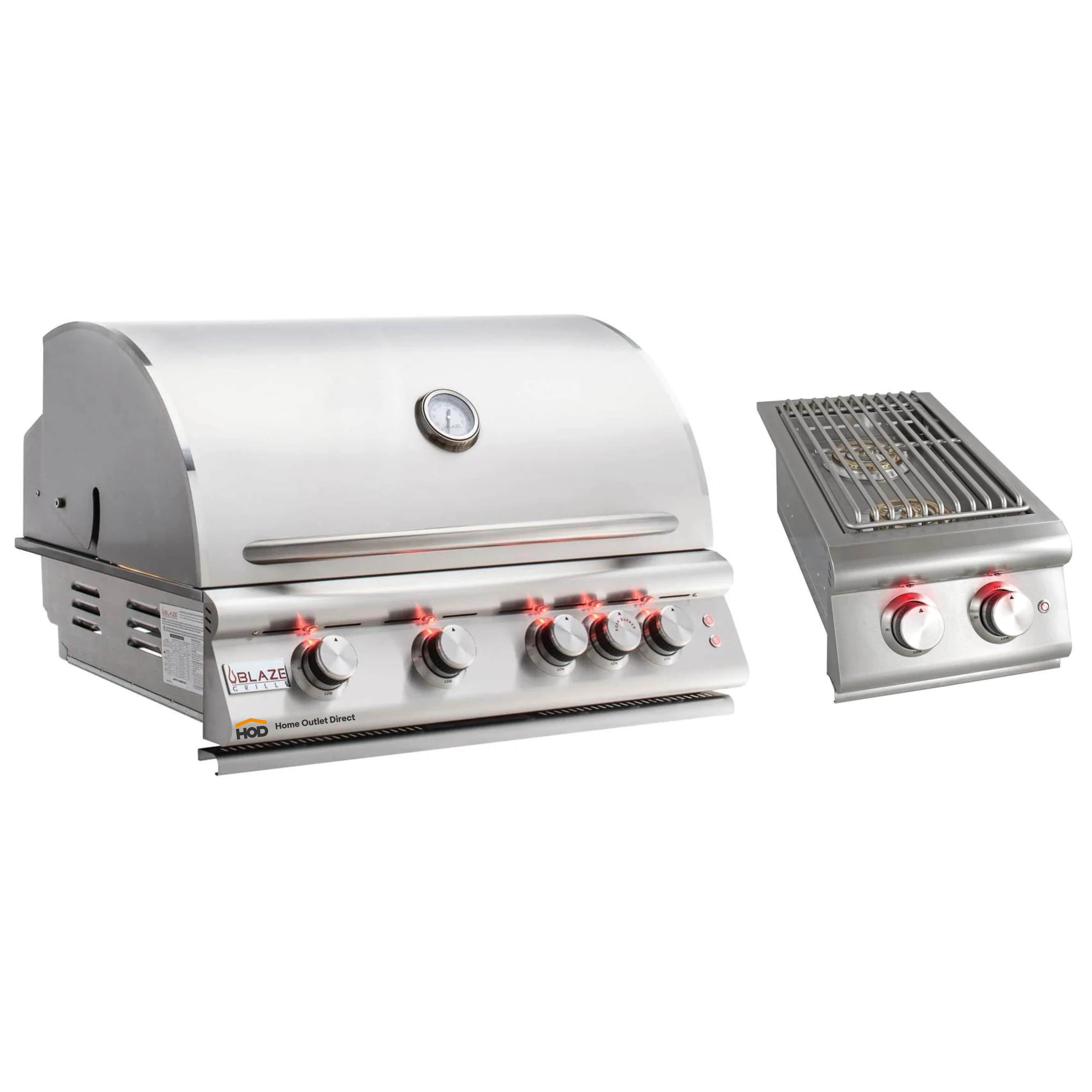 Stainless steel natural gas grill with side burner and front control panel