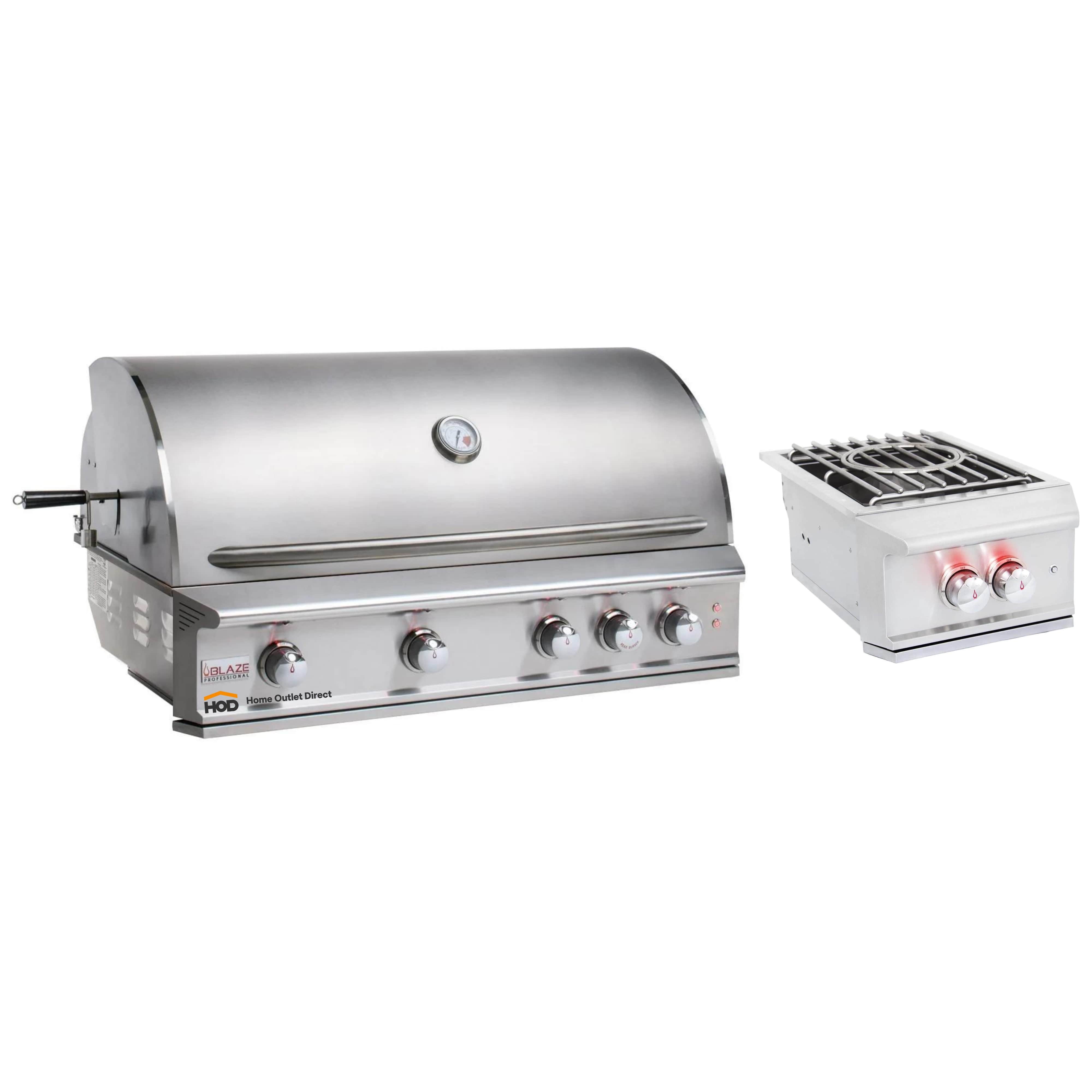 Stainless 4-burner built-in natural gas grill with side burner, full view