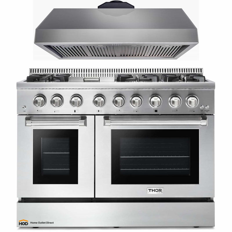 Thor Kitchen 2-Piece Pro Appliance Package - 48-Inch Dual Fuel Range & Under Cabinet 16.5-Inch Tall Hood in Stainless Steel