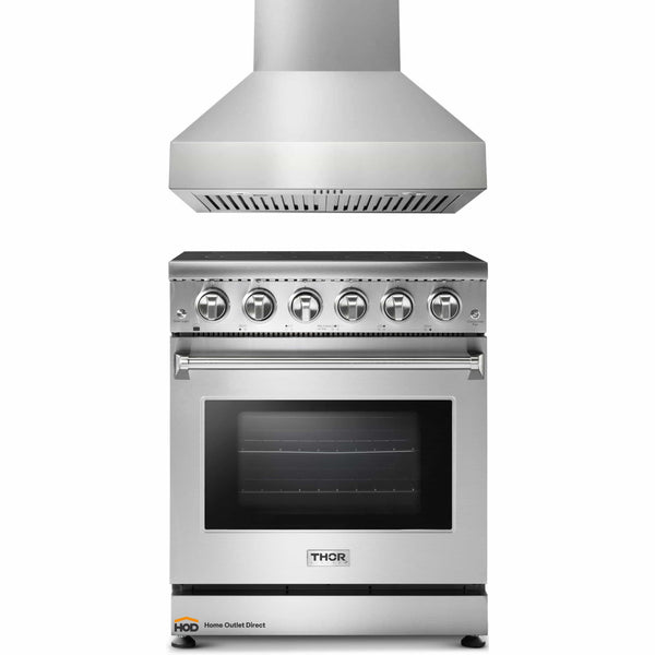 Thor Kitchen 2-Piece Appliance Package - 30-Inch Electric Range and Pro-Style Wall Mounted Range Hood in Stainless Steel