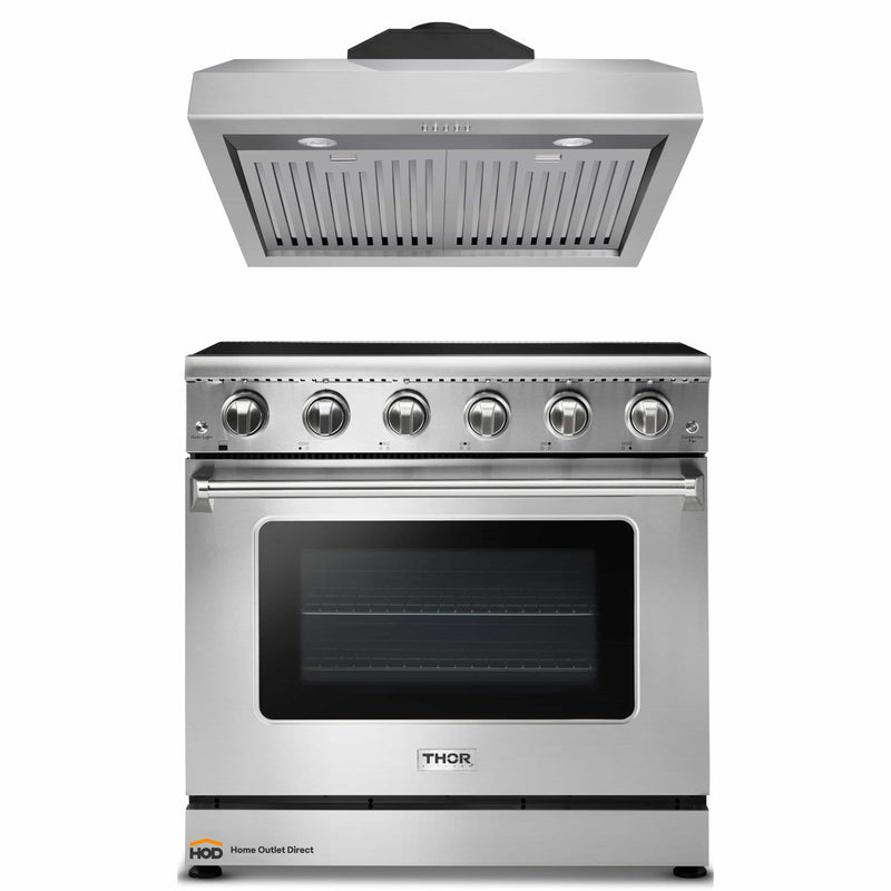 Thor Kitchen 2-Piece Appliance Package - 36-Inch Electric Range and Under Cabinet Hood in Stainless Steel