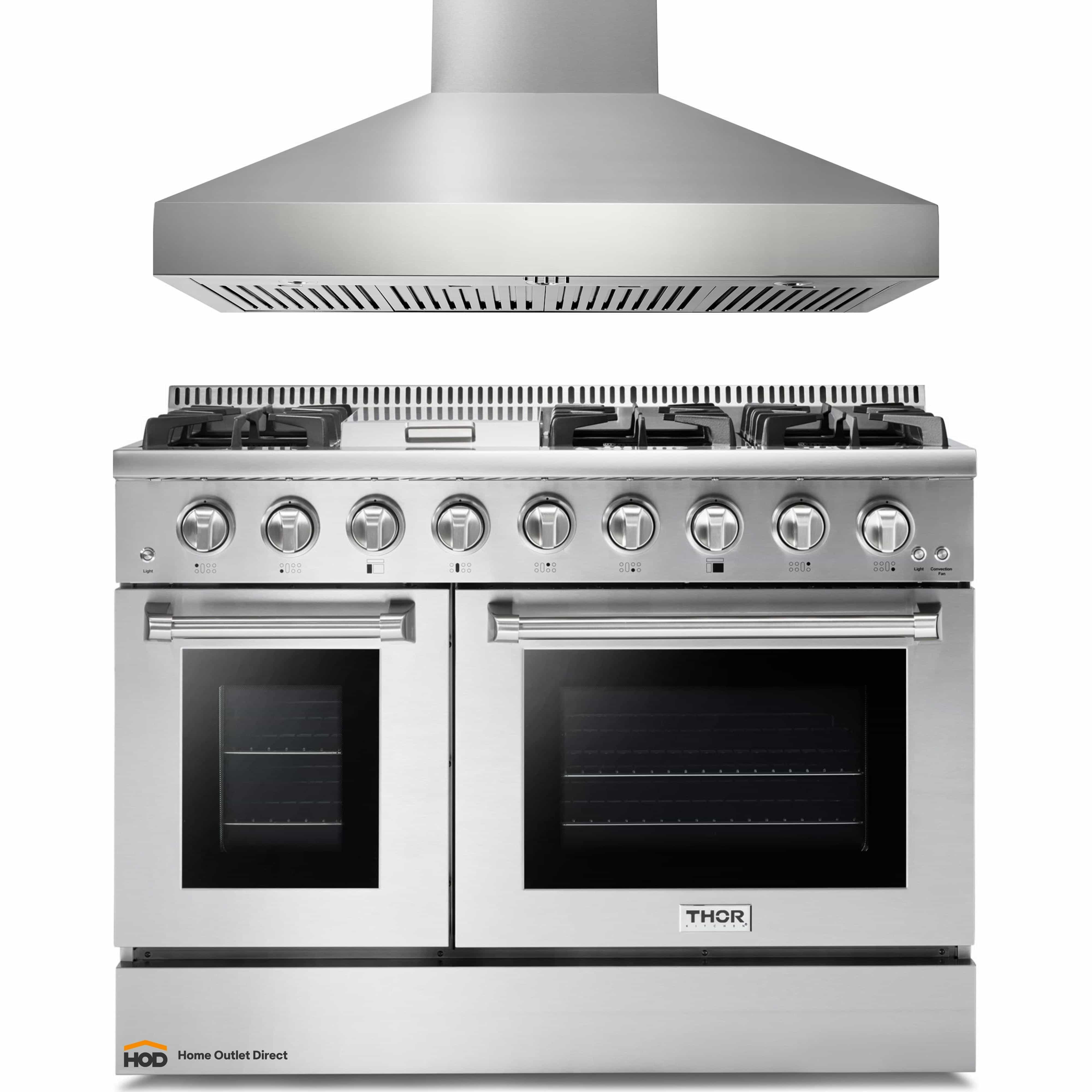 Thor Kitchen 2-Piece Pro Appliance Package - 48-Inch Gas Range & Pro Wall Mount Hood in Stainless Steel