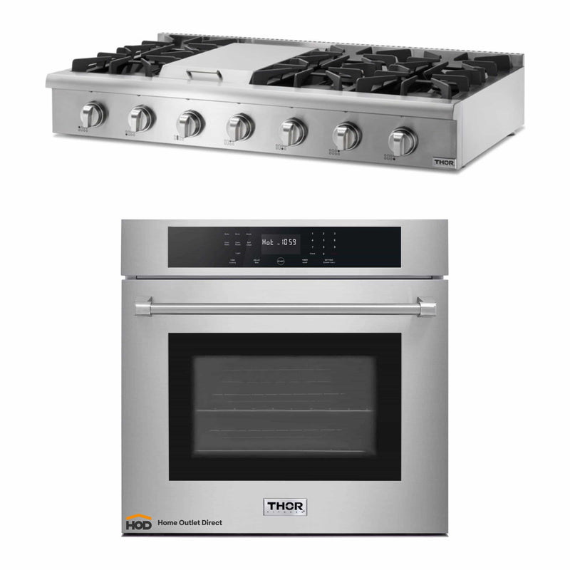 Thor Kitchen 2-Piece Pro Appliance Package - 48-Inch Rangetop & Electric Wall Oven in Stainless Steel