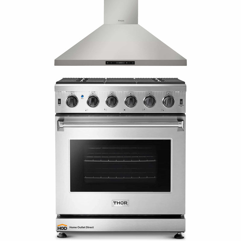 Thor Kitchen 2-Piece Appliance Package - 30-Inch Gas Range & Premium Wall Mounted Hood in Stainless Steel