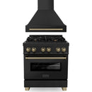ZLINE Autograph Edition 2-Piece Appliance Package - 30-Inch Dual Fuel Range & Wall Mounted Range Hood in Black Stainless Steel with Champagne Bronze Trim (2AKP-RABRH30-CB)