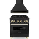 ZLINE Autograph Edition 2-Piece Appliance Package - 30-Inch Dual Fuel Range & Wall Mounted Range Hood in Black Stainless Steel with Gold Trim (2AKP-RABRH30-G)