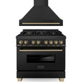 ZLINE Autograph Edition Package - 36-Inch Dual Fuel Range and Range Hood in Black Stainless Steel with Champagne Bronze Trim (2AKP-RABRH36-CB)