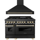 ZLINE Autograph Edition 2-Piece Appliance Package - 48-Inch Dual Fuel Range & Wall Mounted Range Hood in Black Stainless Steel with Gold Trim (2AKP-RABRH48-G)