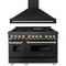ZLINE Autograph Edition 2-Piece Appliance Package - 48-Inch Dual Fuel Range & Wall Mounted Range Hood in Black Stainless Steel with Gold Trim (2AKP-RABRH48-G)