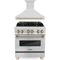 ZLINE Autograph Edition 2-Piece Appliance Package - 30-Inch Dual Fuel Range & Wall Mounted Range Hood in Stainless Steel with Champagne Bronze Trim (2AKP-RARH30-CB)