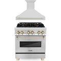 ZLINE Autograph Edition 2-Piece Appliance Package - 30-Inch Dual Fuel Range & Wall Mounted Range Hood in Stainless Steel with Gold Trim (2AKP-RARH30-G)
